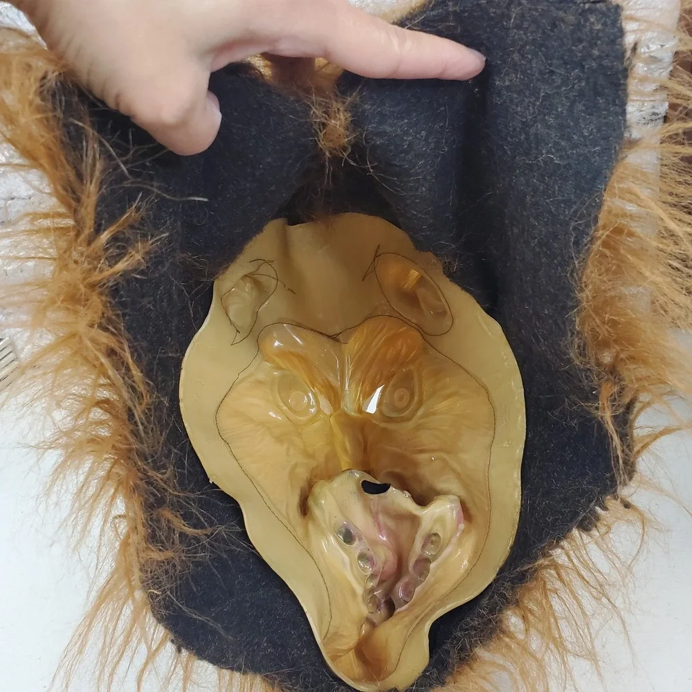 Realistic Lion Head Latex Costume Mask Faux‎ Fur Mane Adult Hood Style OSFM